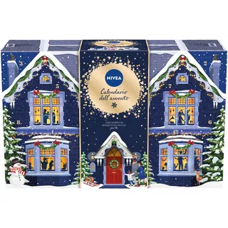 NIVEA Adventskalender 2024 für 24 Kuschelmomente, Adventskalender für Damen und Mädchen, festlich und elegant, Beauty-Adventskalender mit ausgewählten Produkten und Accessoires NIVEA und Labello