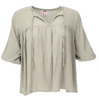 Luftige Boho Bluse, Maxibluse mit Spitze, Damen, langärmlig, blaugrau | 100 % Viskose, luftiger Schnitt, 3/4 Pluderärmel, elastische Bündchen, vielseitig kombinierbar, schlichte Eleganz - Einheitsgröße