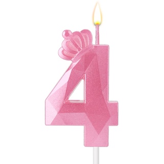 Zahlenkerze, 7,5 cm Geburtstagskerze 3D Tortenkerzen Rosa Krone Geburtstagskerzen für Mädchen Deko für Geburtstag Hochzeit Jubiläum (4)