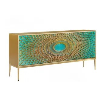 Kawola Sideboard, Grün, Metall, Nachbildung, 2 Fächer, Rechteckig, 180x85x40 cm, Wohnzimmer, Kommoden & Sideboards, Sideboards