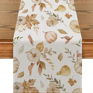 Ahornblätter Herbst Tischläufer, Kürbis Deko Tischdecke 40*180 | Tischdeko Herbst für Erntedankfest, Weiß Thanksgiving Party Dekoration, Herbst Deko