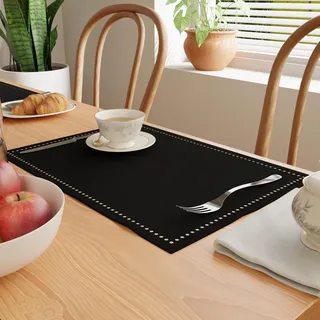 Encasa XO Tischsets Set aus 4 | Reine Baumwolle mit Hohlsaum-Design | Schwarz | Rechteckige 48x32 cm - Tischuntersetzer | Maschinenwaschbar