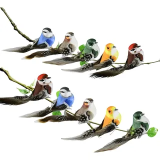 YGHSZ 10 Stück Künstliche Vögel Deko mit Clip – Bunte Vogel-Figuren mit Halterungsklammer für Garten, Frühling, Weihnachtsbaum und Party-Dekoration
