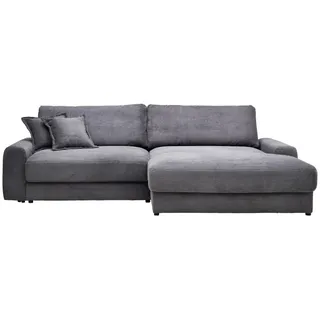 Carryhome Ecksofa, Dunkelgrau, Kunststoff, 3-Sitzer, Füllung: Schaumstoff,Hohlfaser, Ottomane rechts, L-Form, 300x180 cm, Rücken echt, Wohnzimmer, Sofas & Couches, Wohnlandschaften, Ecksofas