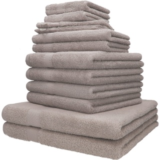 Betz 12-TLG. Handtuch-Set Palermo 100% Baumwolle 2 Liegetücher 4 Handtücher 2 Gästetücher 2 Seiftücher 2 Waschhandschuhe Farbe Stone
