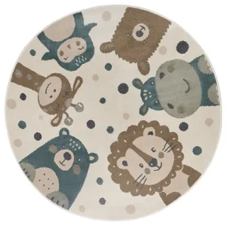 HANSE HOME Adventures Animal Party Kinderteppich Ø 140 cm beige/blau/braun