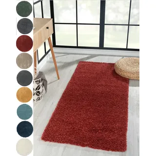 Hochflor-Läufer "My Shaggy", rot (weinrot), B:80cm H:37mm L:250cm, Polypropylen (PP), MYFLAIR MÖBEL & ACCESSOIRES, Teppiche, Shaggy, Uni Farben, leicht glänzend, Microfaser, extra flauschig