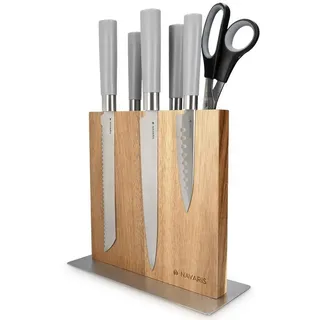 Navaris Messerhalter magnetisch aus Akazie - Magnet Messerblock Messerbrett Magnethalter beidseitig - Messer Halterung Holz unbestückt