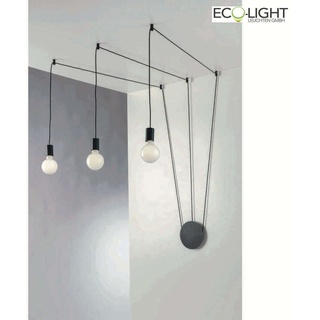 Luce Design Wand-/ Deckenleuchte HABITAT, IP20, 3-flammig, 3x E27 max. 40W, 500cm Kabel, schwarz ECO-I-HABITAT-PL3-NER
