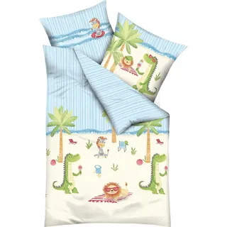 Kaeppel Kinderbettwäsche Kinder-Bettwäsche "Beach Day", Renforcé, Renforcé Motiv: Strand/Tiermotive: Löwe blau|bunt