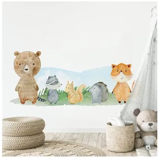 GRAVURZEILE Wandtattoo im Waldtiere Design - Kinderzimmer - Wandsticker - bunt