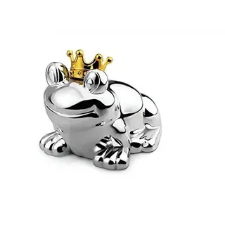 Brillibrum Design Froschkönig Spardose Glänzend Versilbert Anlaufgeschützt Mit Wunschgravur Geschenk-Idee Sparbüchse Frosch mit Gold-Krone Personalisiert Inkl Gravur