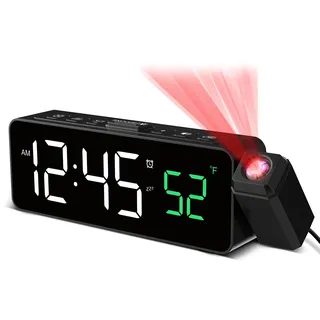 Netzu Projektionswecker für Decke Wände, Digitaler Wecker mit 180° Projektor, Temperaturanzeige, LED-Anzeige, 4 Helligkeit, 3 Lautstärke, 9-Min-Schlummer, 12/24H, Wecker mit Projektion
