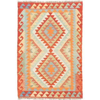 Nain Trading Orientteppich Kelim Afghan 88x129 Handgewebter Orientteppich, rechteckig, Höhe: 5 mm beige|rot