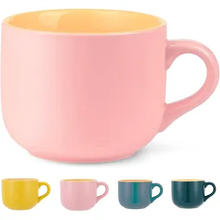 650ml Teetasse, Kaffeetasse XXL Tasse Keramik Suppentassen mit Henkel Jumbotassen Groß Kaffee Tee Tasse Müsli Suppen Kaffeebecher Schale Schüssel Porzellan Tasse Suppenschüssel mit Griff (Rosa)