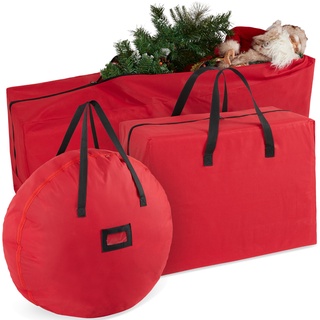 DECO EXPRESS Aufbewahrung für Feiertagsschmuck, Weihnachtskugeln & Adventskranz Boxen Aufbewahrung, Organizer Tasche (Rot 3er-Set)