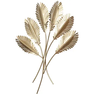 levandeo Blätter Wandkunst Gold H72cm 3D Metallbild Wandbild Metall Wanddeko Floral Deko Industrial Design Floral