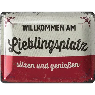 LANOLU Retro Blechschild LIEBLINGSPLATZ Schild - Outdoor Deko Vintage Schilder - Chill Lounge Gartendeko - Wanddeko Garten Schild aus Metall, 15x20cm