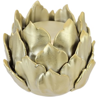 Kerzenhalter 'Artischocke' aus Keramik für Stumpenkerze Kerzenständer Deko Gold für Adventskranz Kränze Kranz Tischdeko Zapfen Seerose Lotus Ornament Dekoobjekt Geschenk