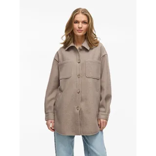 Hemdjacke VILA "VIKIMMI SHIRT L/S JACKET - NOOS", Damen, Gr. L, fossil detail:melange, Web, Obermaterial: 100% Polyester, meliert, regular fit, Rundhals, Jacken