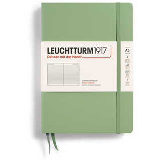 LEUCHTTURM1917 361582 Notizbuch Medium (A5), Hardcover, 251 nummerierte Seiten, Salbei, liniert