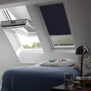 Original VELUX Verdunkelungsrollo DKL S08 1100S Für // GGL, GTL, GPL, GHL, GXL S08, 608 und GGU, GTU, GPU, GHU, GXU S08 // in Stofffarbe 1100 / Uni Dunkelblau // Seitenschienen in Silber _6826