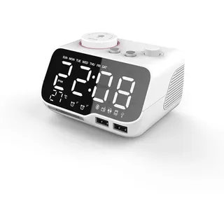 Bluetooth-wecker Mit Fm-radio Fürs Büro, Multifunktionaler Kabelloser Lautsprecher Für Schlafzimmer Oder Nachttisch, Digitaluhr Mit Lautsprecher (weiß)