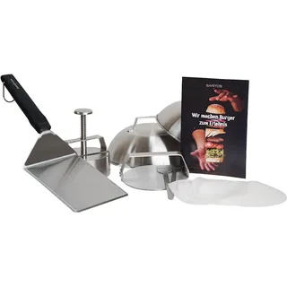 SANTOS Burger Set - 10-teilig: Edelstahl Presse, Wender, Smasher, Schmelzglocken & Spieße für perfekte Burger - Ideal für BBQ & Grillpartys