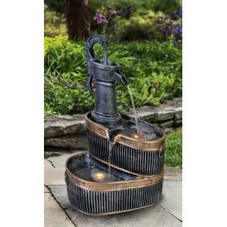 Wehmann Gartenbrunnen Cornwall Terrassenbrunnen mit Beleuchtung, Altmessing / Schwarz