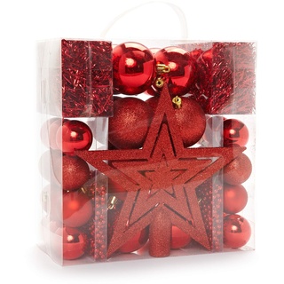 Heitmann Deco Weihnachtsbaum-Schmuck - rot - 45-teilig - Set inkl. Baumspitze, Kugeln, Perlketten und Girlanden - Kunststoff