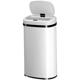 Juskys Automatik Mülleimer mit Sensor 60L - Abfalleimer mit elektrischem Deckel rechteckig - Weiß
