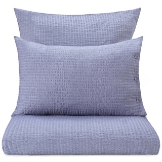 URBANARA Seersucker-Bettwäsche Ansei 155x220 cm - 100% Baumwolle, Schlichte Bettwäsche, Stoffüberzogene Knöpfe, Bettdeckenbezug Bettbezug - Jeansblau