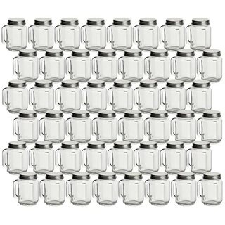 gouveo Schnapsglas Trinkgläser 30 ml mit Schraubdeckel - Mini Trinkglas 0,03 l mit Henkel, 48 Stück