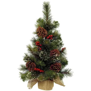 Kaemingk Künstlicher Weihnachtsbaum, Tannenbaum künstlich mit Beeren und Zapfen im Jutesack 60cm - Grün braun|bunt|grün|rot