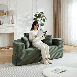 2-in-1 Schlafsofa in Grün – Halbrundes Sofa verwandelt sich in rundes Tagesbett, Cord-Stoffbezug, ideal für kompakte Wohnräume und kleine Apar... - Grün