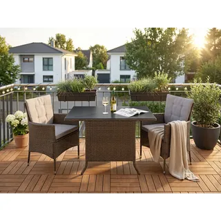 Garten-Essgruppe KONIFERA "Balkonset "Mailand", braun (hellbraun), Polyrattan, Sitzmöbel-Sets, Tischplatte aus Sicherheitsglas, Topseller