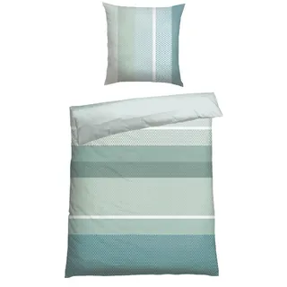 SCHIESSER Endy Stripes Gestreift Baumwolle Grün 135 x 200 cm + 80 x 80 cm