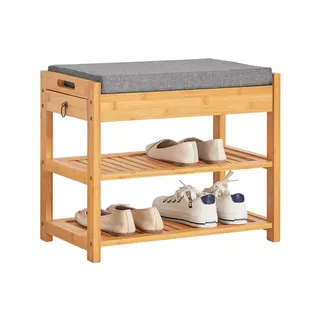 SoBuy Schuhbank mit Sitzkissen und Schublade Sitzbank Schuhregal Bambus bht ca.: 55x46x30cm
