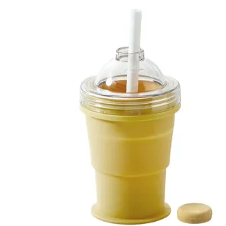 2-in-1 Faltbarer Silikon Eiswürfelbecher, 325ML Runde Eiswürfelform Faltbarer Kaffeebecher, Tragbare Kugelform Eiswürfelform Kaffeebecher Mit Strohhalm Deckel, Auslaufsicher Faltbar Eiswürfelbehälter