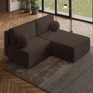 masseno Ecksofa VARNA mit Schlaffunktion L-Form, Sofa mit Bettkasten, Wohnzimmersofa, Couch, Soffa, Bettsofa, Couchgarnitur- Braun, POSO 06 - Braun