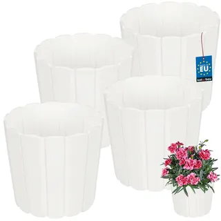 KOTARBAU® 4er Set Blumentopf - Pflanzkübel - ⌀ 15 cm H: 13 cm – Weiß – Kunststoff - Pflanztopf für Zimmerplanzen - Blumentöpfe - Groß - Außen – Übertopf – Balkon – Dekorativ