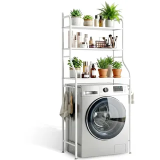 Waschmaschinenregal Toilettenregal 160x47 cm Badezimmerregal WC Stand Regal Badregal offenen Ablagen Leicht zu montieren Multifunktional Weiß, Retoo - Weiß