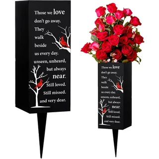 WEBEEDY Friedhofsvasen Für Grab Mit Spike Metallgrabenblumenhalter Gedenkvase Kardinal Und Baum Friedhofsdekorationen Für Grab Begräbnisplatz Memorialgeschenk 8x20cm