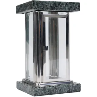 Grab-Lampe Granit Oliven Grün Edelstahl Grab-Schmuck Friedhof-Leuchte Hochwertig