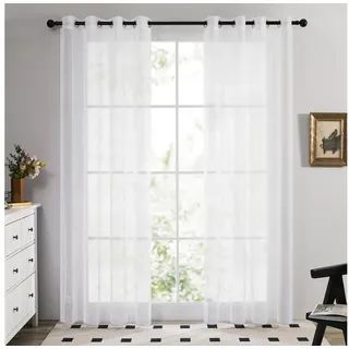 Deconovo Vorhang Transparent Voile Gardinen mit Ösen Wohnzimer Ösenvorhang 2er Set, Luftig Modern Store Dekoschals Schlafzimmer einfarbig pflegeleicht weiß 140 cm x 138 cm
