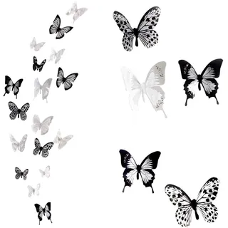 Schmetterling Wandaufkleber, 36 Stück 3D Schmetterling Aufkleber Schwarz und Weiß Schmetterlinge Wand Aufkleber für Heimdekoration Schlafzimmer Wohnzimmer Büro