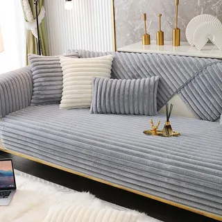 samt sofabezug 1 2 3 4 sitzer weiß couchbezug l form ecksofa für Wohnzimmer,Plüsch Sofa Überzug Sofaschoner rutschfest für Hunde Pet,Rutschfeste Weiche Sofa Bezüge Universelle Sofahusse Sofaschu