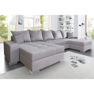 Wohnlandschaft COLLECTION AB "Josy XXL U-Form, B: 333 cm, mit 2 Recamieren 77 & 97 cm", hellgrau, B:333cm H:84cm T:161cm, 100% Polyester, Sofas, Wohnlandschaft, Bettfunktion, Bettkasten & 2 Zierkissen, Federkern