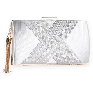 CORIOS Damen Abendtasche Fransen Clutch Tasche Elegante Schultertasche Kettentasche Tasche Luxurious Handtasche Hochzeit Brautbörse Klein Umhängetasche für Hochzeit Wedding Prom Party Silber