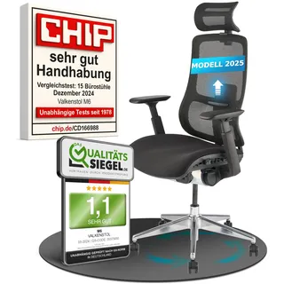 VALKENSTOL M6 Bürostuhl Ergonomisch Testsieger für Grosse Menschen, Breite Sitzfläche Schreibtischstuhl, Office Chair mit Lordosenstütze, Verstellbare Rückenlehne für Gesundes Sitzen Chefsessel 150kg